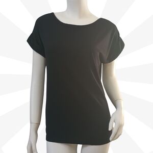 Lei Black Cap Sleeves Boat neck  strappy Back Stretch Pullover Knit Top Size S